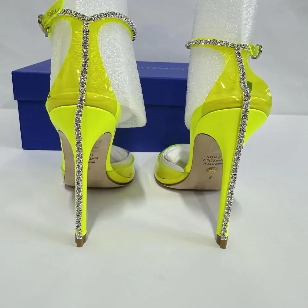 Stuart Weitzman 100‎ Strap Pump Neon Yellow Heels Bold Bright Stiletto Shoe